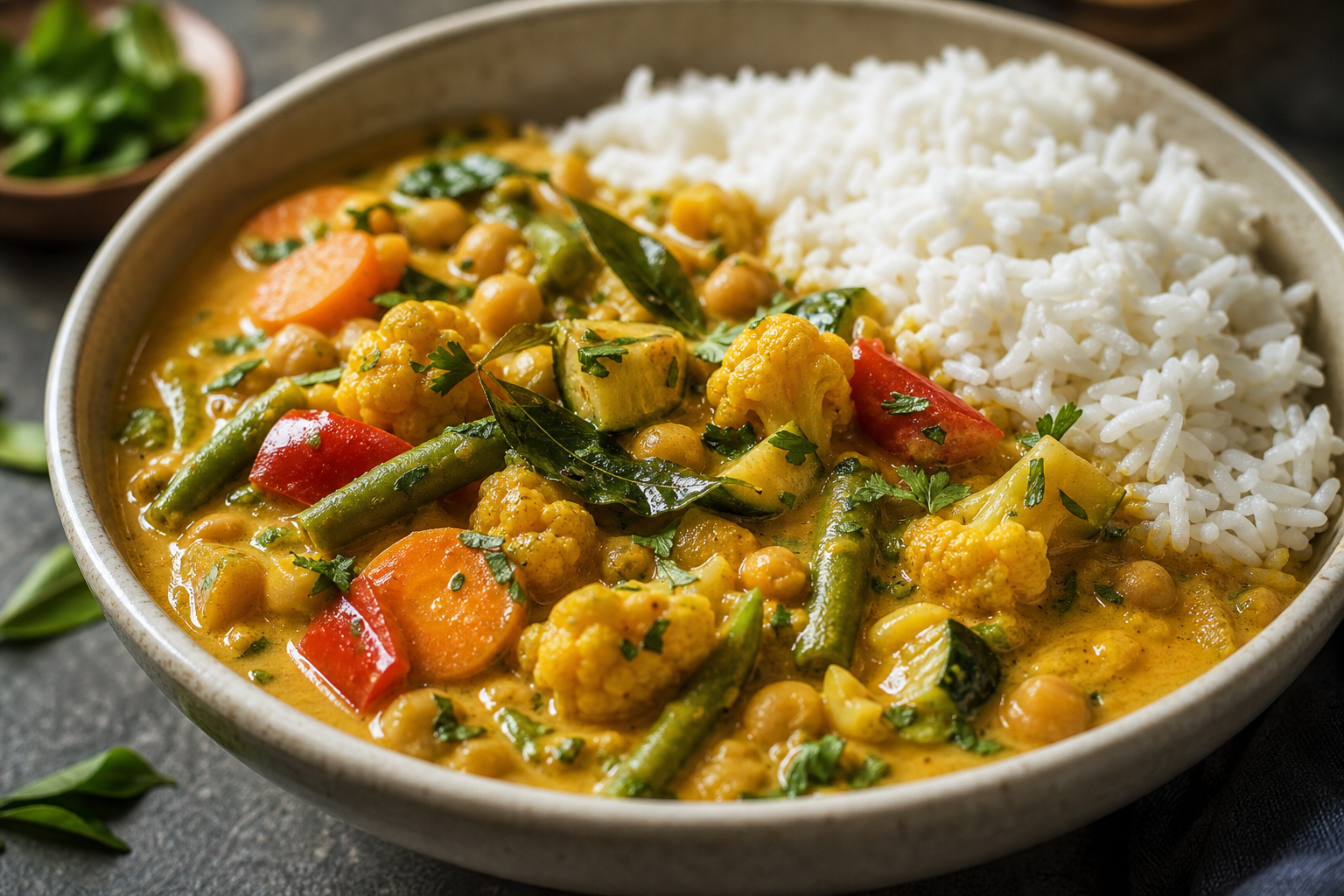 Wholesome vegetarian curry and rice bowl